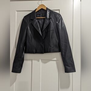 Aqua Faux Leather Blazer